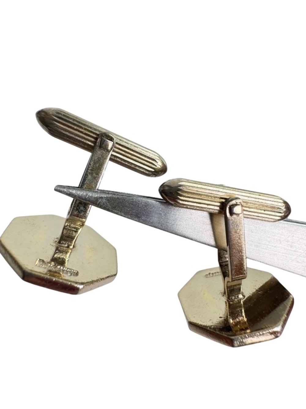 Vintage Burberry Cufflinks Blue Enamel Knight Logo Octagon Gold Tone Groom Suit - Picture 9 of 10